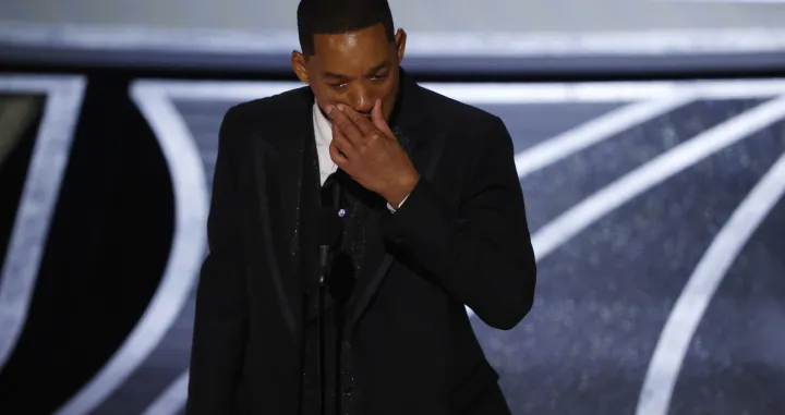 epa09854873 US actor Will Smith reacts as he speaks after winning the Oscar for Best Actor for 'King Richard' during the 94th annual Academy Awards ceremony at the Dolby Theatre in Hollywood, Los Angeles, California, USA, 27 March 2022. The Oscars are presented for outstanding individual or collective efforts in filmmaking in 24 categories. EPA/ETIENNE LAURENT/Etienne Laurent