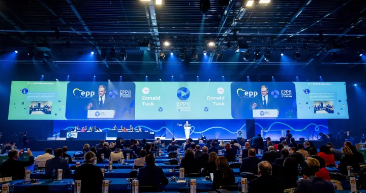 epa09987925 Donald Tusk (departing president EPP) during the first day of the European People's Party (EPP) conference in Rotterdam Ahoy arena, Rotterdam, the Netherlands, 31 May 2022. The EPP Congress is organized by the European People's Party (EPP), the political family of the Christian Democrats in Europe. The EPP party congress takes place from 31 May to 01 June 2022. EPA/Sem van der Wal/Sem Van Der Wal