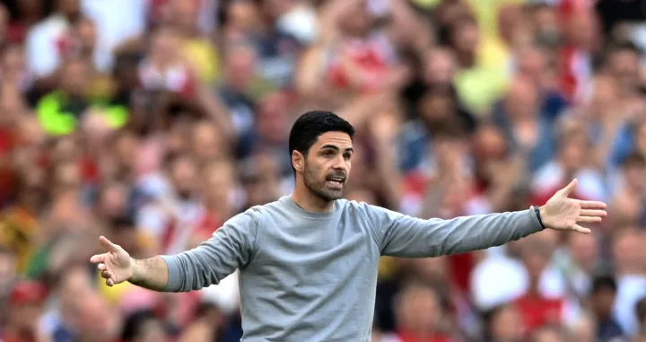 epa09966310 Arsenal manager Mikel Arteta reacts during the English Premier League soccer match between Arsenal FC and Everton FC in London, Britain, 22 May 2022. EPA/NEIL HALL EDITORIAL USE ONLY. No use with unauthorized audio, video, data, fixture lists, club/league logos or 'live' services. Online in-match use limited to 120 images, no video emulation. No use in betting, games or single club/league/player publications