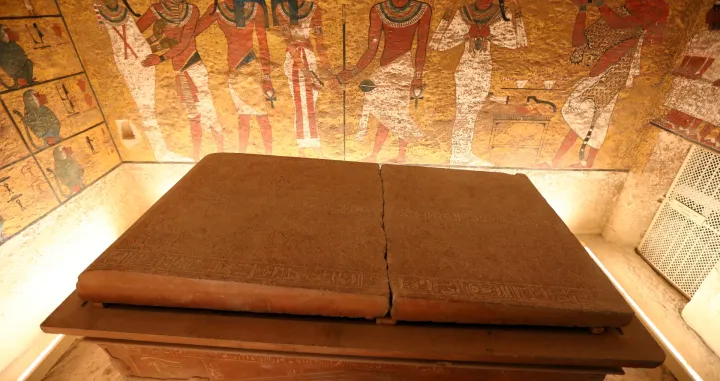 epa10285963 A room inside the tomb of King Tutankhamun as Egypt marks the 100th anniversary of its discovery, in the Valley of the Kings in Luxor, Egypt, 04 November 2022. Egypt is celebrating the 100th anniversary of the discovery of the 3,000-year-old tomb of the Golden King Tutankhamun that was made on 04 November 1922 by British archaeologist Howard Carter. The tomb of King Tut, also known as KV62, was almost the only discovered tomb not breached by grave robbers in the Valley of the Kings with more than 5,000 pieces, most of them were gold, including his funerary mask, gold sandals, an outer gold-gilded wooden coffin and innermost coffin of solid gold. Tutankhamun's mummy and sarcophagus are still on display in the tomb, while many of the funerary objects discovered were displayed at the Egyptian Museum in Tahrir Square and will be transferred to the new Grand Egyptian Museum in Giza when it opens. EPA/STRINGER/Stringer