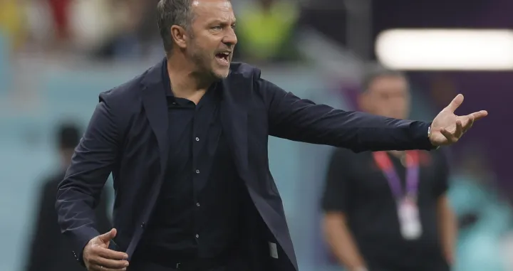 epa10342626 Head coach of Germany, Hansi Flick reacts during the FIFA World Cup 2022 group E soccer match between Costa Rica and Germany at Al Bayt Stadium in Al Khor, Qatar, 01 December 2022. EPA/Ronald Wittek