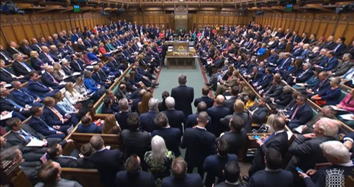epa10252170 A grab from a handout video made available by the UK Parliamentary Recording Unit shows a general view during the Prime Minister's Question (PMQs) at the House of Commons in London, Britain, 19 October 2022. EPA/UK PARLIAMENTARY RECORDING UNIT HANDOUT -- MANDATORY CREDIT: UK PARLIAMENTARY RECORDING UNIT -- HANDOUT EDITORIAL USE ONLY/NO SALES HANDOUT EDITORIAL USE ONLY/NO SALES/Uk Parliamentary Recording Unit Handout