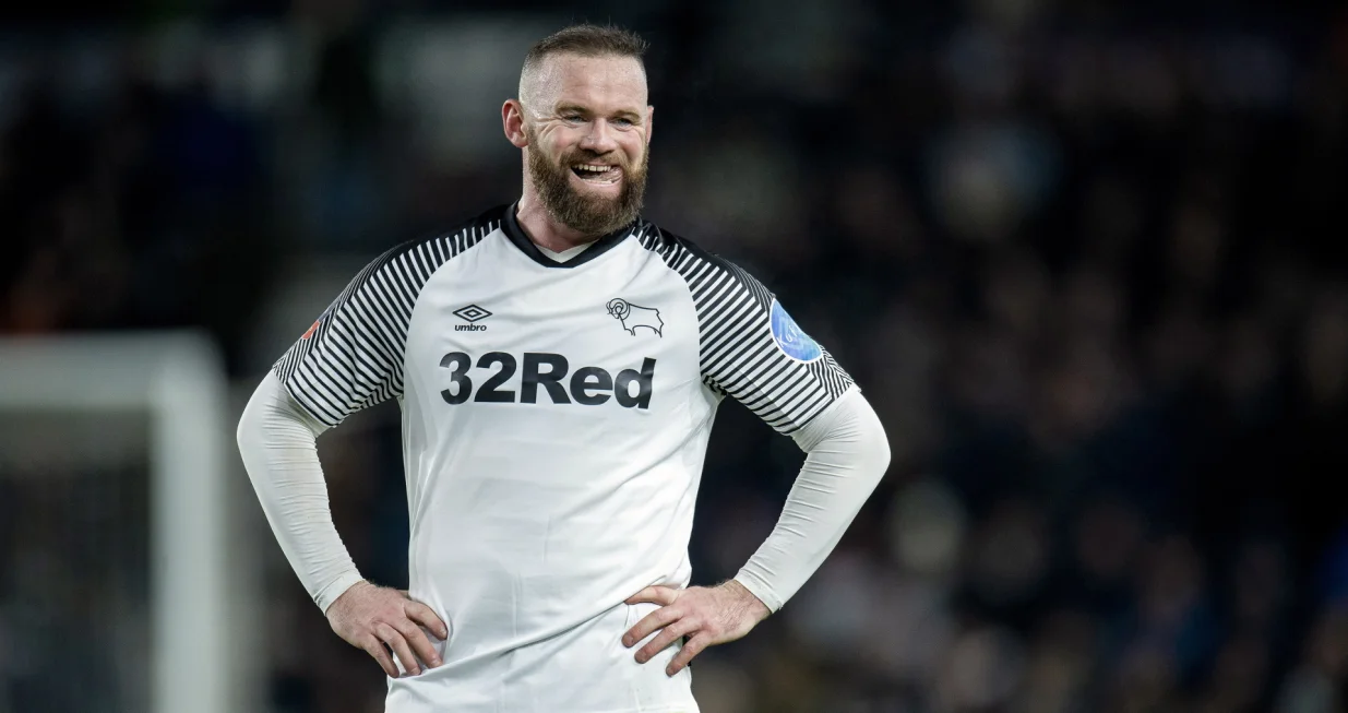 epa08273211 Derby County's Wayne Rooney reacts during the English FA cup fifth round soccer match between Derby County and Manchester United held at the Pride Park in Derby, Britain, 05 March 2020. EPA/PETER POWELL EDITORIAL USE ONLY. No use with unauthorized audio, video, data, fixture lists, club/league logos or 'live' services. Online in-match use limited to 120 images, no video emulation. No use in betting, games or single club/league/player publications