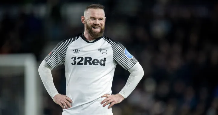 epa08273211 Derby County's Wayne Rooney reacts during the English FA cup fifth round soccer match between Derby County and Manchester United held at the Pride Park in Derby, Britain, 05 March 2020. EPA/PETER POWELL EDITORIAL USE ONLY. No use with unauthorized audio, video, data, fixture lists, club/league logos or 'live' services. Online in-match use limited to 120 images, no video emulation. No use in betting, games or single club/league/player publications