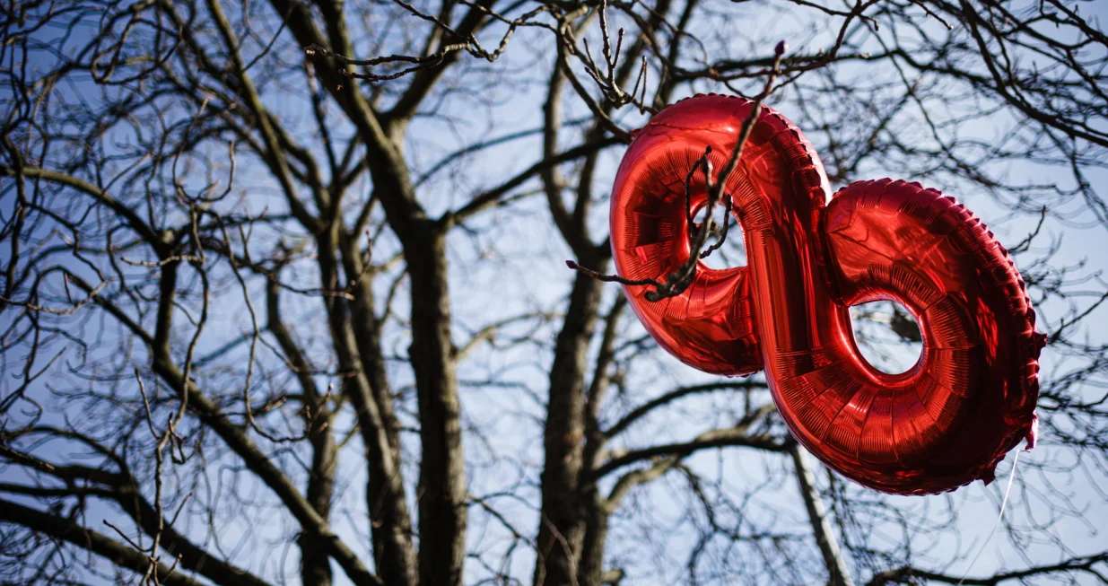 epa10293716 An air balloon in the shape of the number 'eight' hangs between branches of a tree during a warning strike week in the metal and electrical industry in Berlin, Germany, 08 November 2022. German trade Union IG Metall announced a warning strike rally with 1,200 participants in front of Siemens AG, Berlin/Brandenburg branch. EPA/CLEMENS BILAN/Clemens Bilan