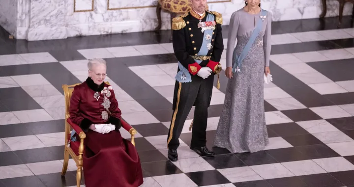 epa10387096 Queen Margrethe II of Denmark (L) is flanked by Crown Prince Frederik (C) and Crown Princess Mary (R) as she presides the traditional New Year's levee for the diplomatic corps at Christiansborg Palace in Copenhagen, 03 January 2023. The Queen was wearing a new levee dress, which the Craftsmen's Association in Copenhagen presented to Her Majesty on the occasion of her government's jubilee in 2022. The Queen always wears a so-called levee dress at this traditional New Year's event in January. The new dress replaces the former royal blue levee dress, which Her Majesty received more than 25 years ago. EPA/Liselotte Sabroe DENMARK OUT/Liselotte Sabroe