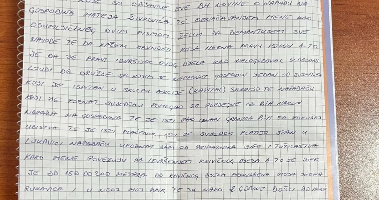 Pismo koje je primila redakciaj Oslobođenja/Oslobođenje