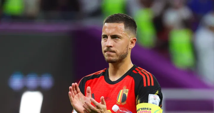 epa10353451 (FILE) - Eden Hazard of Belgium applauds fans after the FIFA World Cup 2022 group F soccer match between Croatia and Belgium at Ahmad bin Ali Stadium in Doha, Qatar, 01 December 2022. Belgian forward Eden Hazard has announced his retirement from international soccer on 07 December 2022. EPA/Abir Sultan/Abir Sultan