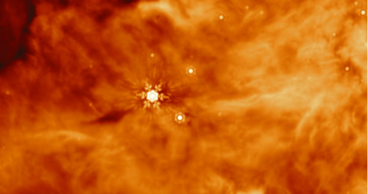 Hemijski bogat region svemira oko protozvijezde IRAS 23385. Zasluge: NASA/ESA/CSA/W. Rocha (Univerzitet Leiden)/