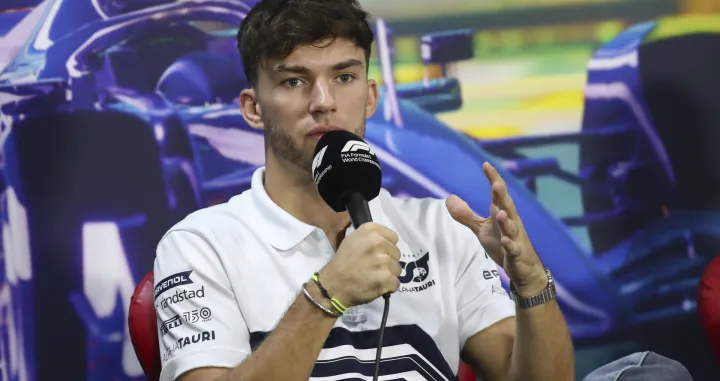 epa10298623 French Formula One driver Pierre Gasly of Scuderia Alpha Tauri team speaks during a press conference at the Autodromo Jose Carlos Pace circuit in Interlagos, Sao Paulo, Brazil, 10 November 2022. The Formula 1 Grand Prix of Sao Paulo will be held on 13 November 2022. EPA/Sebastiao Moreira