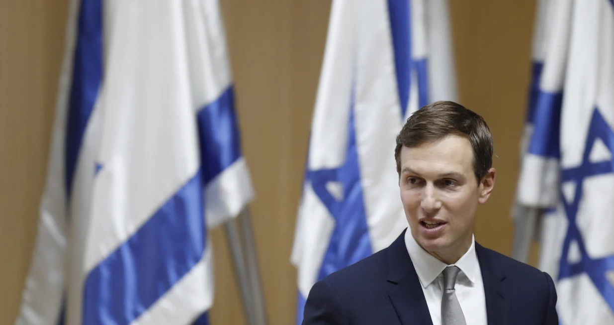 epa09518877 Jared Kushner, Chairman of the Abraham Accords Peace Institute, delivers a speech during the inaugural event of the Abraham Accords Caucus in the Knesset, in Jerusalem, 11 October 2021. EPA/ATEF SAFADI/Atef Safadi