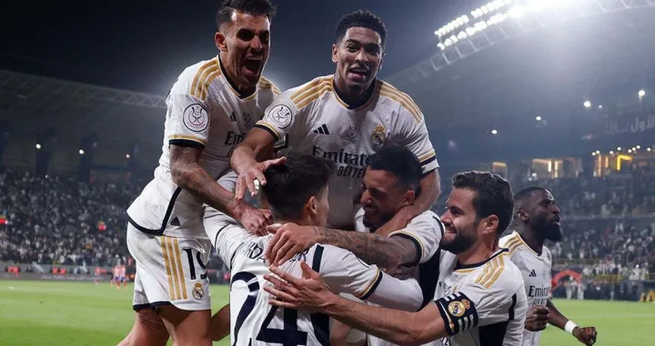 Dani CeballosArda GulerJude BellinghamJoseluNacho FernandezAntonio RudigerReal Madrid - Atletico Madrid, španski Superkup, 10. 01. 2024.g.