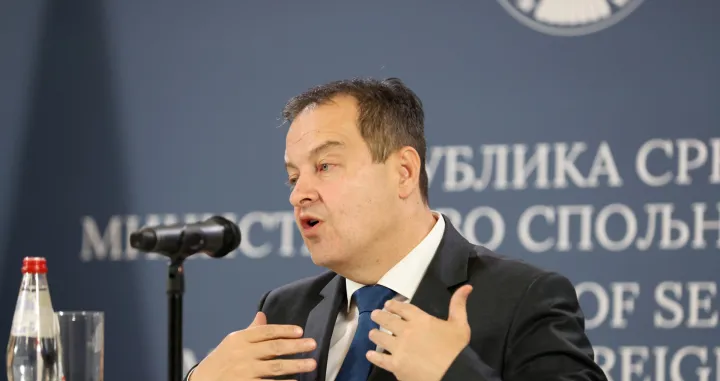 epa10320339 Serbian Foreign Minister Ivica Dacic and Italian Foreign Minister Antonio Tajani (not pictured) address the media after their meeting in Belgrade, Serbia, 22 November 2022. Italy's Foreign Minister Tajani and Defence Minister Crosetto are on an official visit to Serbia. EPA/ANDREJ CUKIC/Andrej Cukic