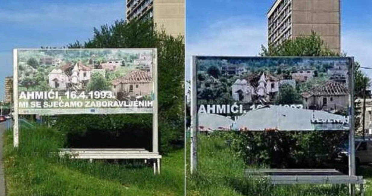 Plakat u Zagrebu, Ahmići, uništavanje plakata/YIHR/