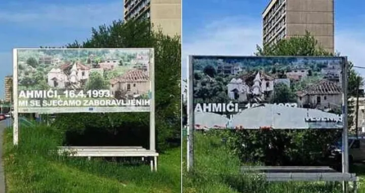 Plakat u Zagrebu, Ahmići, uništavanje plakata/YIHR/