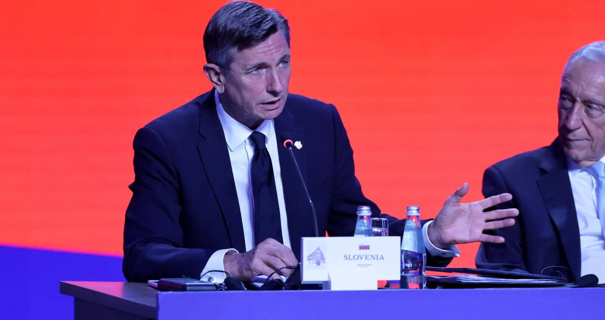 epa10227108 President of Slovenia Borut Pahor speaks during the 17th Informal Meeting of the Non-Executive Heads of State of the European Union, known as the 'Arraiolos Group', in Valletta, Malta, 06 October 2022. EPA/Domenic Aquilina/Domenic Aquilina