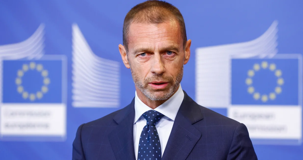 epa10226255 UEFA President Aleksander Ceferin, and Margaritis Schinas, European Commission (EC) Vice-President for Promoting the European Way of Life (not pictured), attend a signing ceremony on a new EC-UEFA cooperation agreement at the European Commission in Brussels, Belgium, 06 October 2022. EPA/STEPHANIE LECOCQ