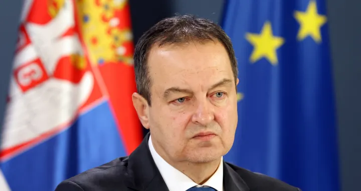 epa10320338 Serbian Foreign Minister Ivica Dacic and Italian Foreign Minister Antonio Tajani (not pictured) address the media after their meeting in Belgrade, Serbia, 22 November 2022. Italy's Foreign Minister Tajani and Defence Minister Crosetto are on an official visit to Serbia. EPA/ANDREJ CUKIC/Andrej Cukic