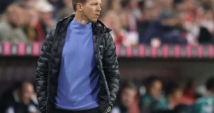 epa10294667 Munich's head coach Julian Nagelsmann reacts during the German Bundesliga soccer match between FC Bayern Munich and SV Werder Bremen in Munich, Germany, 08 November 2022. EPA/RONALD WITTEK CONDITIONS - ATTENTION: The DFL regulations prohibit any use of photographs as image sequences and/or quasi-video.