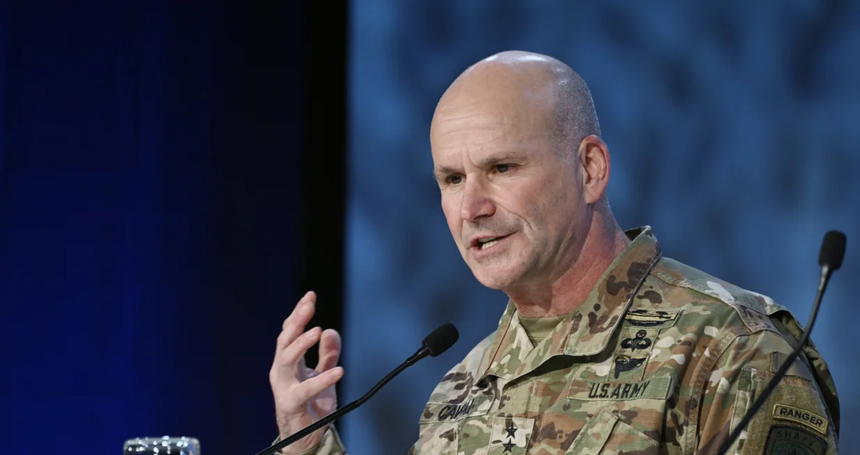 epa10396792 U.S. Army General Christopher G. Cavoli, The Supreme Allied Commander Europe (SACEUR), speaks during the annual 'Folk och Foersvar' (Society and Defence) conference in Salen, Sweden, 09 January 2023. The 'Folk och Foersvar' Annual National Conference is the foremost meeting place for the Swedish security and defence policy community. EPA/Henrik Montgomery SWEDEN OUT/Henrik Montgomery