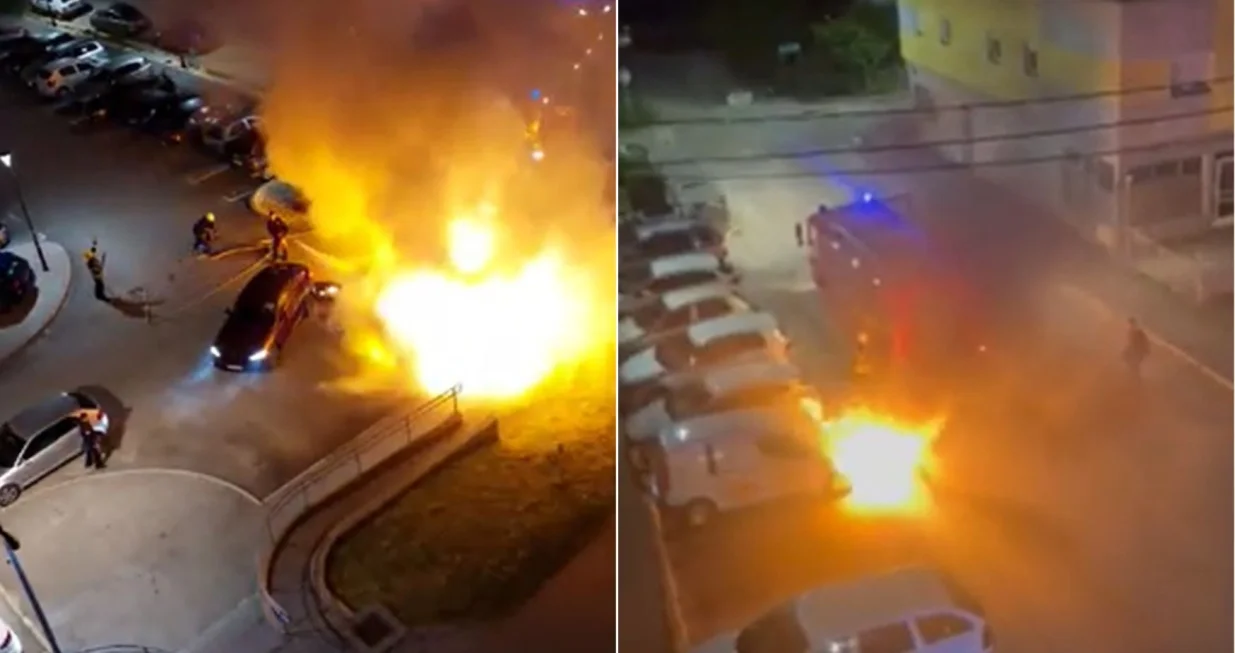 Automobili su izgorili na Palama/Screenshot/Almir Sarenkapa