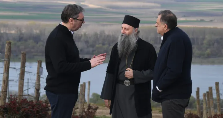 Aleksandar Vučić, patrijarh Porfirije i Milorad Dodik/
