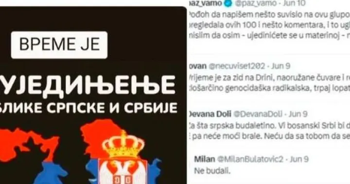 Mladić iz bh. entiteta RS Danijel Brković, pozvao je na ujedinjenje Srbije i Republike Srpske na svom Twitter nalogu/