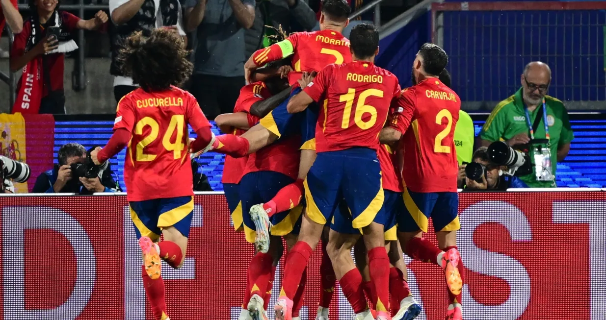 COLOGNE, GERMANY - JUNE 30: Players of Spain celebrate during the UEFA EURO 2024 round of 16 match between Spain and Georgia at Cologne Stadium (RheinEnergieStadion) on June 30, 2024 in Cologne, Germany. (Oğuz Yeter - Anadolu Agency)