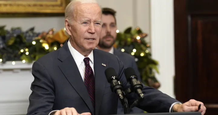 epa10363569 U.S. President Joe Biden delivers remarks on inflation in the Roosevelt Room at the White House in Washington, DC, USA, 13 December 2022. EPA/YURI GRIPAS/POOL/Yuri Gripas/Pool