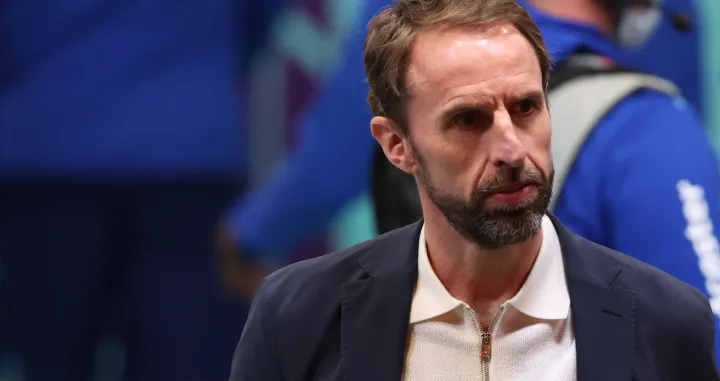 epa10360070 Head coach of England, Gareth Southgate, prior to the FIFA World Cup 2022 quarter final soccer match between England and France at Al Bayt Stadium in Al Khor, Qatar, 10 December 2022. EPA/Tolga Bozoglu