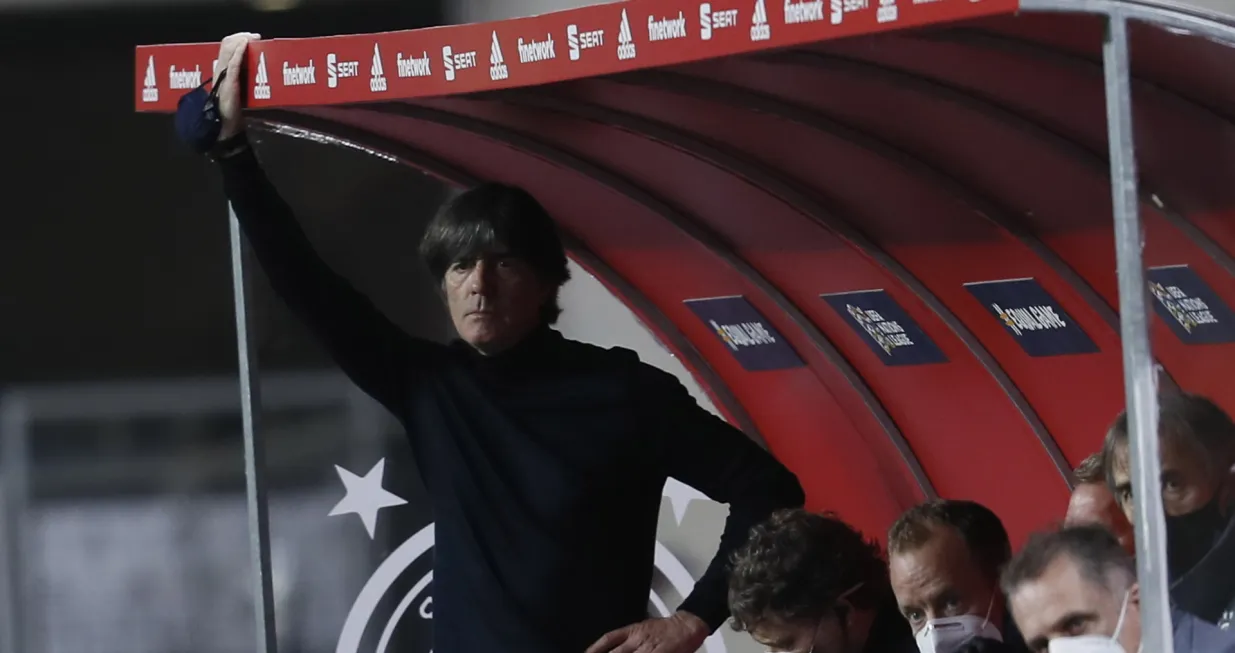 epa08826262 German national soccer team head coach Joachim Löw looks on during the UEFA Nations League soccer match, group 4, between Spain and Germany at La Cartuja Stadium in Sevilla, Spain, 17 November 2020. EPA/Jose Manuel Vidal
