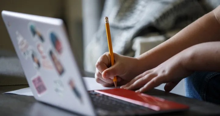 epa08363011 Ryder Maldonado, a fifth grader at Cloverly Elementary School, works on his distance learning lesson at home in Burtonsville, Maryland, USA, 14 April 2020. Schools across the region have handed out computers and WiFi hotspots for students to deal with new reality of distance learning during the COVID-19 coronavirus pandemic. EPA/SHAWN THEW ATTENTION: This Image is part of a PHOTO SET/Shawn Thew
