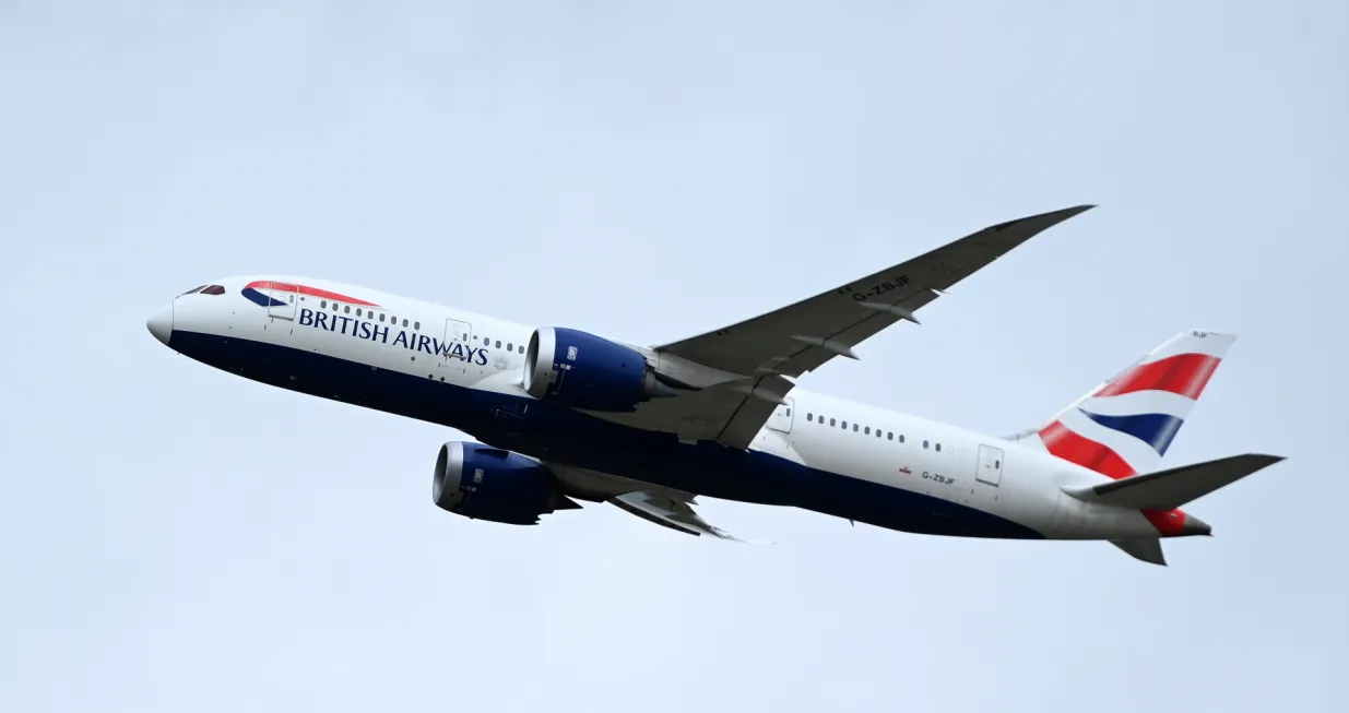 epa09175525 A British Airways aircraft (Boeing 787-8 Dreamliner, Tail number G-ZBJF) takes off at Heathrow Airport in London, Britain, 03 May 2021. Holidays abroad are set to resume on 17 May if the governments road map for lockdown easing continues. A cross party group of MP's however are recommending that foreign holidays should be discouraged due to the threat of Covid-19 variants which could cause a third wave in the UK. EPA/ANDY RAIN/Andy Rain