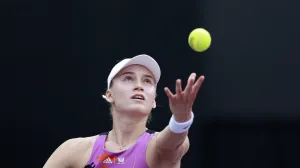 epa10251689 Russia's Elena Rybakina in action against Czech Republic's Karolina Pliskova during a match of the Guadalajara Open Akron WTA 1000 tournament, held at the Pan American Tennis Center, in Guadalajara, Mexico 18 October 2022. EPA/Francisco Guasco