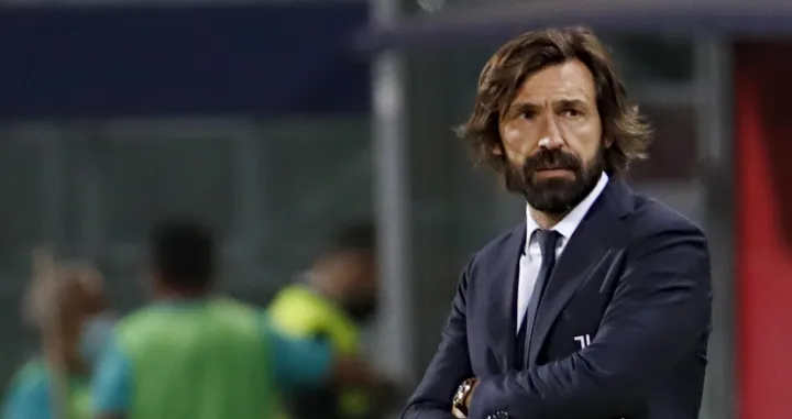 epa09224234 Juventus' coach Andrea Pirlo reacts during the Italian Serie A soccer match Bologna FC vs Juventus FC at Renato Dall'Ara stadium in Bologna, Italy, 23 May 2021. EPA/ELISABETTA BARACCHI