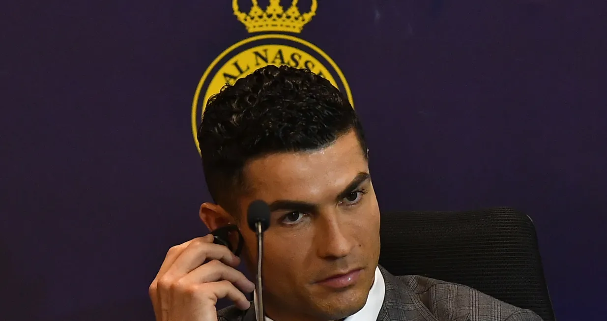 epa10387442 Portuguese soccer player Cristiano Ronaldo attends a press conference at Mrsool Park stadium, in Riyadh, Saudi Arabia, 03 January 2023. Cristiano Ronaldo will be presented at Mrsool Park stadium on 03 January after he signed a contract for Al-Nassr FC untill 2025. EPA/STR