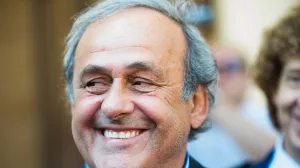 epa10058806 The former president of the the European Football Association UEFA Michel Platini smiles in front of the Swiss Federal Criminal Court after the verdict has been announced, in Bellinzona, Switzerland, 08 July 2022. The trial ended with an acquittal. Former Fifa President Joseph Blatter and Platini, stood trial before the Federal Criminal Court over a suspicious two-million payment. The Federal Prosecutor's Office accused them of fraud. The defense spoke of a conspiracy. EPA/ALESSANDRO CRINARI