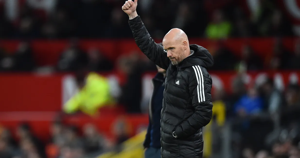 epa10393031 Manchester United manager Erik ten Hag reacts during the FA Cup third round match between Manchester United and Everton in Manchester, Britain, 06 January 2023. EPA/Peter Powell EDITORIAL USE ONLY. No use with unauthorized audio, video, data, fixture lists, club/league logos or 'live' services. Online in-match use limited to 120 images, no video emulation. No use in betting, games or single club/league/player publications