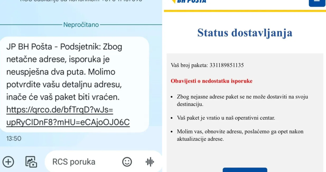 Prevare putem lažnih SMS poruka od BH Pošte/Mup Rs