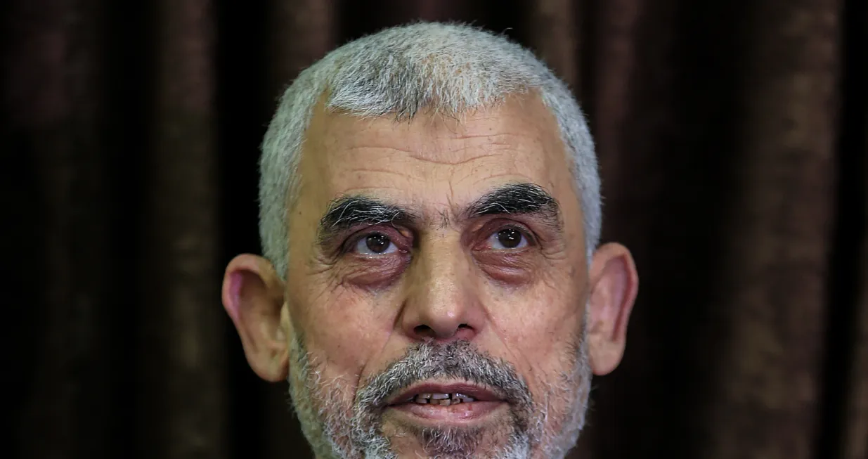 epa09066602 Hamas Gaza leader Yahya Al Sinwar attends a press conference after Hamas announcing his victory in Gaza City, Gaza Strip, 10 March 2021. Sinwar was re-elected as Gaza Hamas leader on 10 March 2021. EPA/MOHAMMED SABER/Mohammed Saber