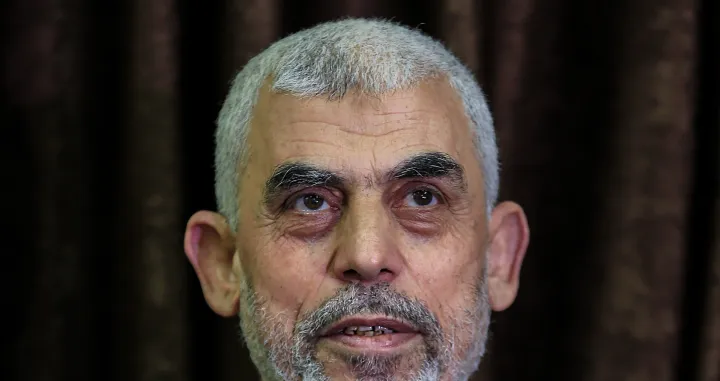 epa09066602 Hamas Gaza leader Yahya Al Sinwar attends a press conference after Hamas announcing his victory in Gaza City, Gaza Strip, 10 March 2021. Sinwar was re-elected as Gaza Hamas leader on 10 March 2021. EPA/MOHAMMED SABER/Mohammed Saber