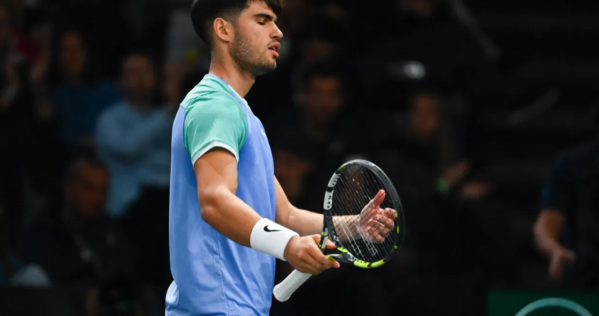 Carlos ALCARAZ of Spain during the Rolex Paris Masters 2024 - Day 4 at Bercy Arena on October 31, 2024 in Paris, France. (Photo by Anthony Dibon/Icon Sport) Photo: Anthony Dibon/ICON SPORT