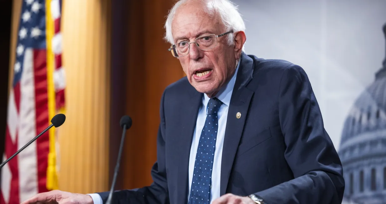 epa09509825 Independent Senator from Vermont Bernie Sanders speaks to the media ahead of a procedural vote to raise the debt limit in the US Capitol in Washington, DC, USA, 06 October 2021. The vote will likely fail as Senate Republicans are expected to filibuster. EPA/JIM LO SCALZO/Jim Lo Scalzo