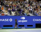 epa10156323 Fans watch as Serena Williams of the USA reacts while playing Ajla Tomljanovic of Australia during their third round match at the US Open Tennis Championships at the USTA National Tennis Center in Flushing Meadows, New York, USA, 02 September 2022. The US Open runs from 29 August through 11 September. EPA/JASON SZENES