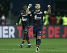 epa10386733 Teji Savanier of Montpellier HSC celebrates the 1-2 goal during the soccer Ligue 1 match between Montpellier HSC and Olympique Marseille, in Montpellier, France, 02 January 2023. EPA/Guillaume Horcajuelo