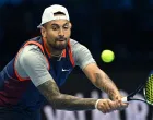 epa10305314 Nick Kyrgios of Greece in action during the Doubles Green Group round robin of the ATP Finals 2022 at the Pala Alpitour, in Turin, Italy, 14 November 2022. EPA/Alessandro Di Marco