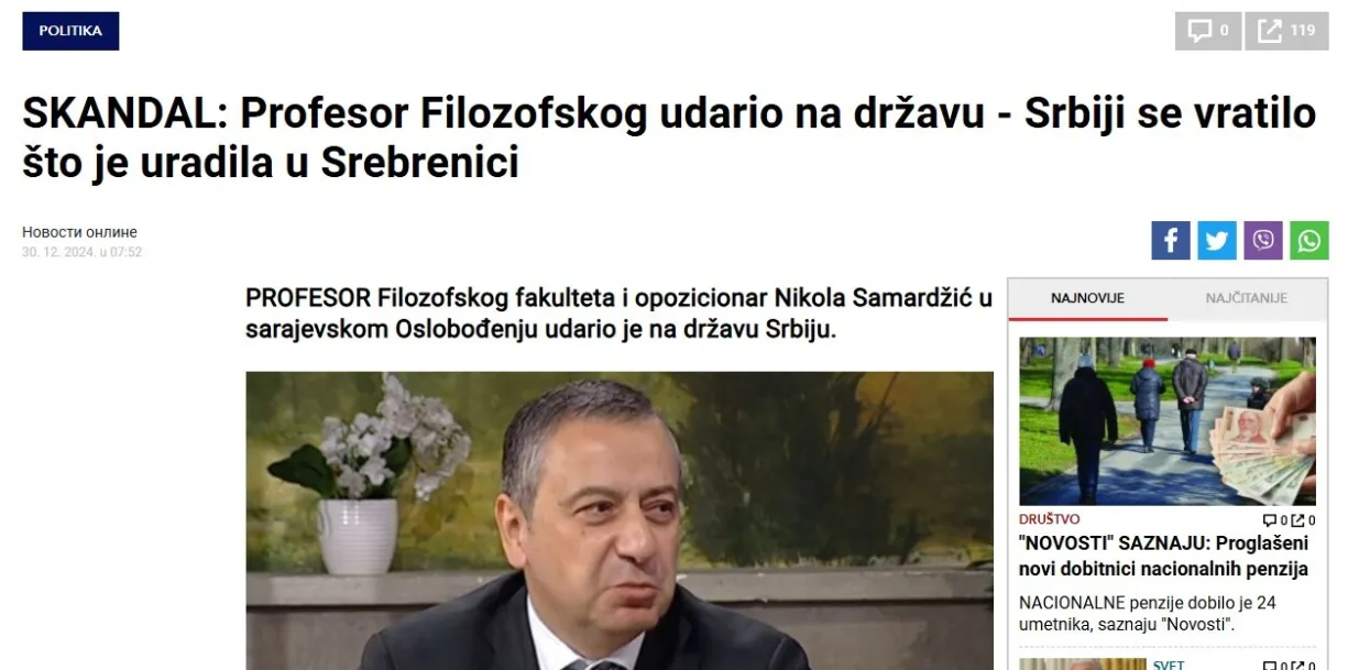 Novosti o intervjuu Nikole Samardžića za Oslobođenje/Prtsc