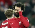 epa10383014 Mohamed Salah of Liverpool reacts during the English Premier League soccer match between Liverpool FC and Leicester City in Liverpool, Britain, 30 December 2022. EPA/Adam Vaughan EDITORIAL USE ONLY. No use with unauthorized audio, video, data, fixture lists, club/league logos or 'live' services. Online in-match use limited to 120 images, no video emulation. No use in betting, games or single club/league/player publications