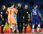 epa10396174 Chelsea's goalkeeper Kepa Arrizabalaga (L) shakes hands with manager Graham Potter (R) after the FA Cup third round match between Manchester City and Chelsea FC in Manchester, Britain, 08 January 2023. EPA/Adam Vaughan EDITORIAL USE ONLY. No use with unauthorized audio, video, data, fixture lists, club/league logos or 'live' services. Online in-match use limited to 120 images, no video emulation. No use in betting, games or single club/league/player publications