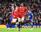 epa10393231 Manchester United's Marcus Rashford reacts after scoring for 3-1 against Everton during the FA Cup third round match between Manchester United and Everton in Manchester, Britain, 06 January 2023. EPA/Peter Powell EDITORIAL USE ONLY. No use with unauthorized audio, video, data, fixture lists, club/league logos or 'live' services. Online in-match use limited to 120 images, no video emulation. No use in betting, games or single club/league/player publications